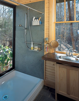 With the shower intimately squaring off to the outdoors, bathing becomes a process where the inside and outside come together.